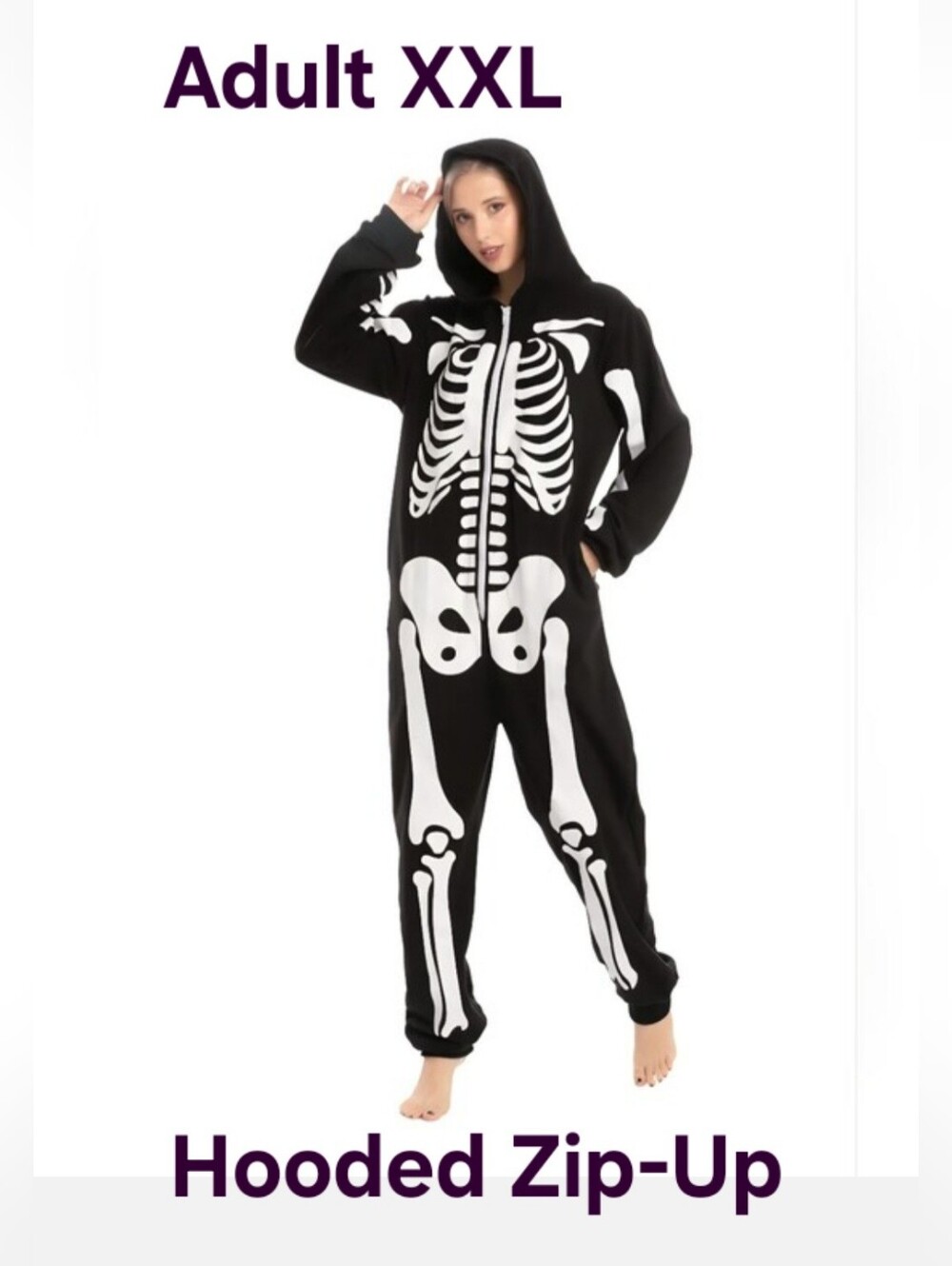 Skeleton Halloween Spooktacular Creations Adult XXL Costume Black & White Hooded